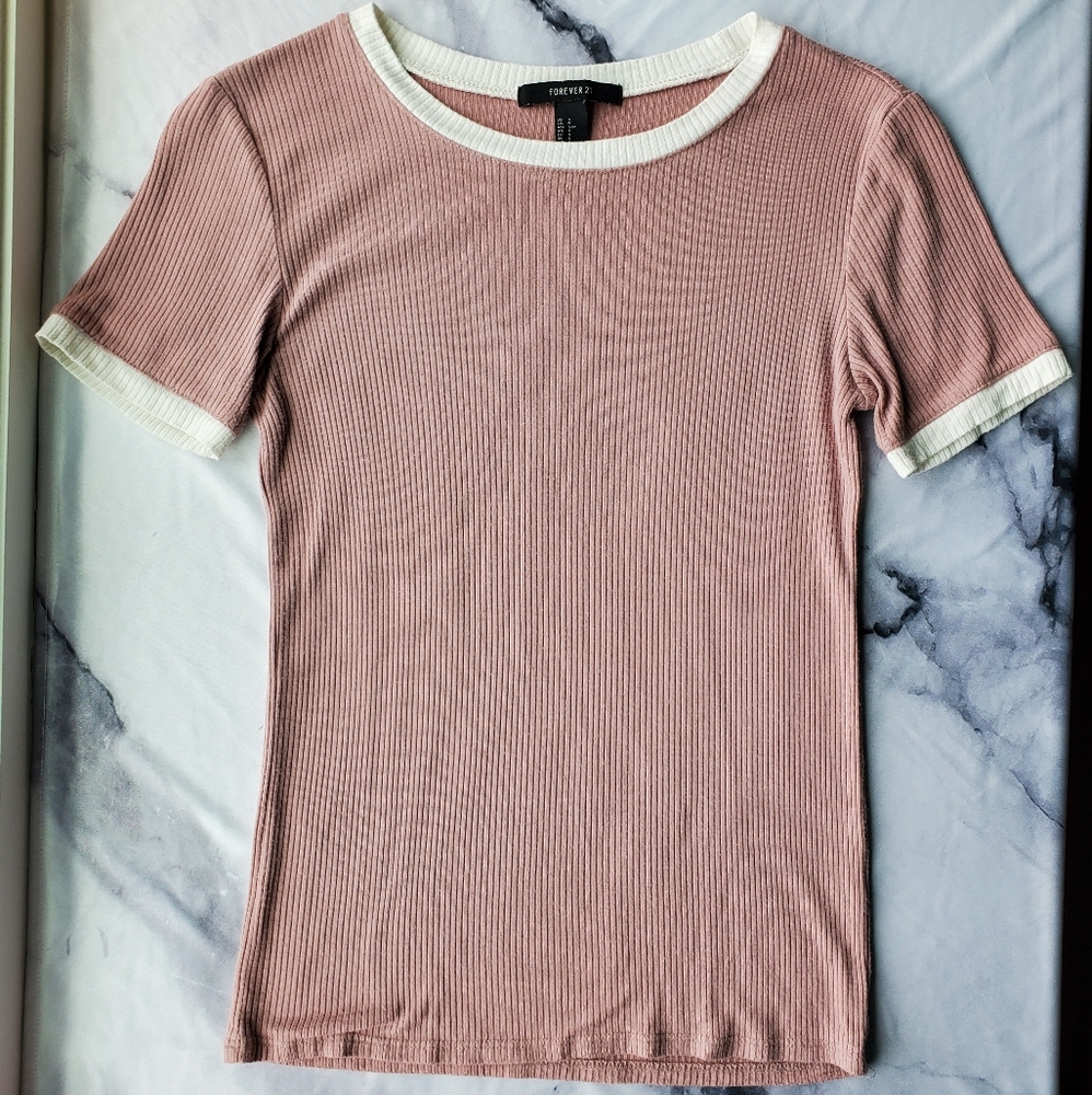 Pink Baseball Ribbed Tee